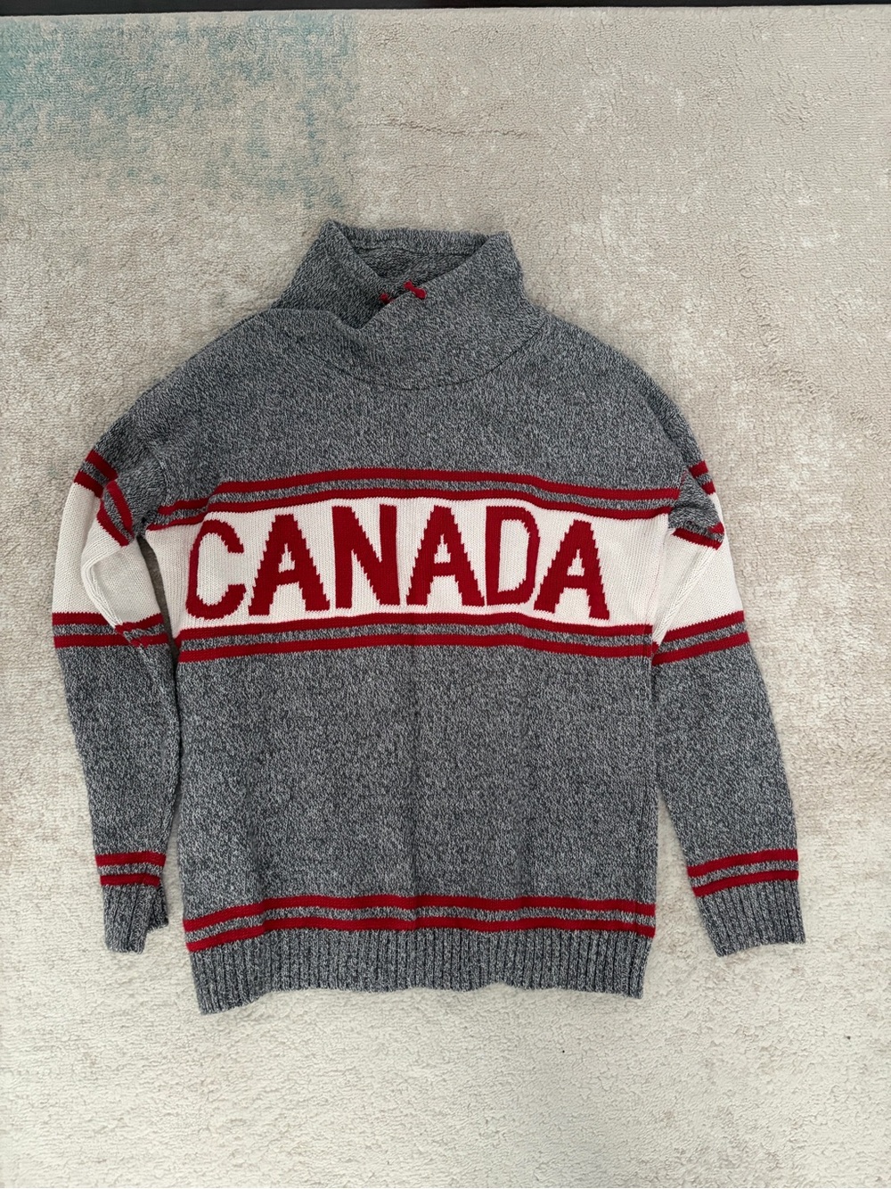 Heather Grey Turtleneck Sweater with Red CANADA Panel